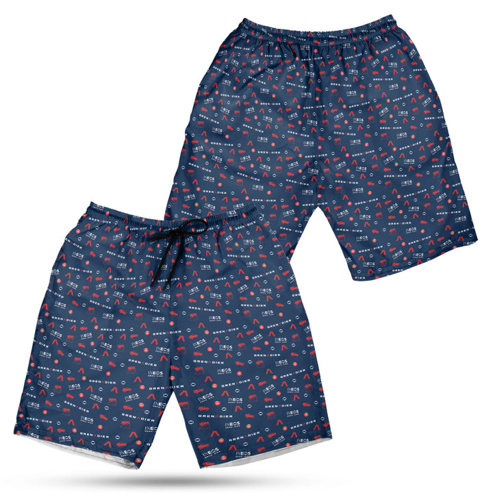 INEOS Grenadier Icon Pattern Hawaiian Shorts Front and Back #color_britannia-blue