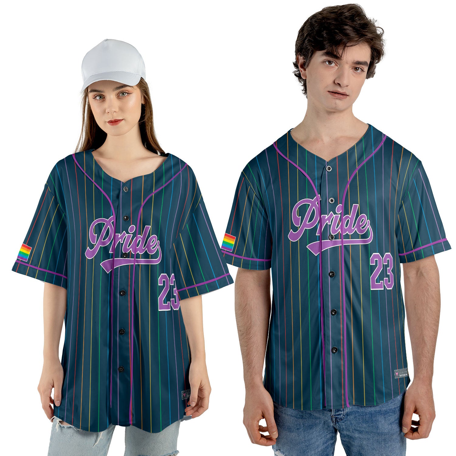 LGBTQ+ Pride Rainbow Flag Pinstripe Baseball Jersey – Midnight