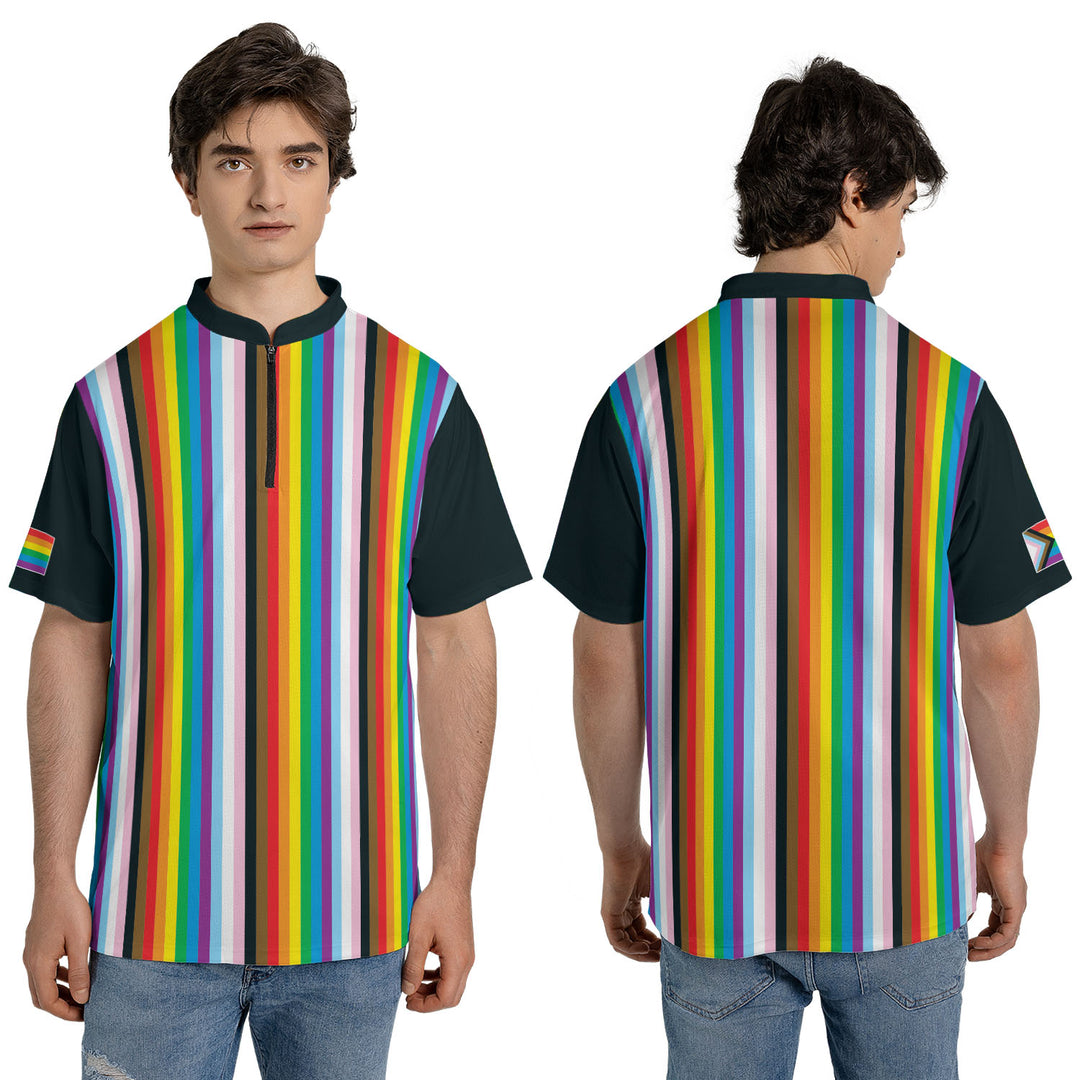 LGBTQ+ Progress Pride Flag Narrow-stripe Bowling Jersey – Outfitized