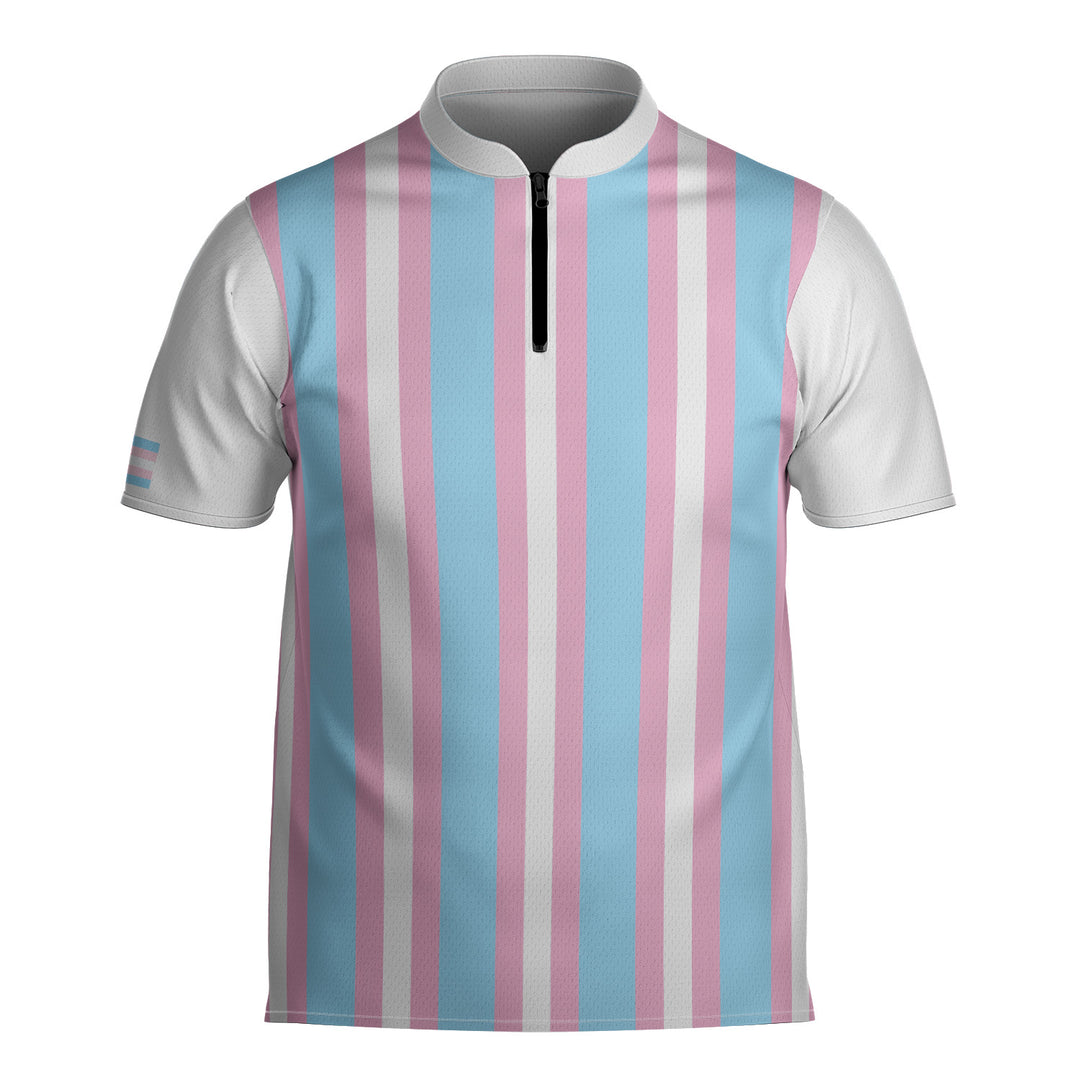 Transgender Pride Flag Stripe Bowling Jersey Front View #color_pink-blue
