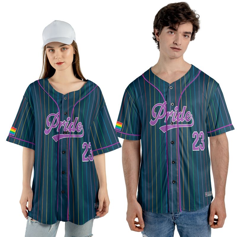 LGBTQ+ Pride Rainbow Flag Pinstripe Baseball Jersey – Midnight Edition