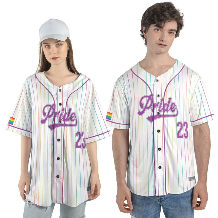 LGBTQ+ Pride Rainbow Flag Pinstripe Baseball Jersey